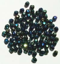 100 4mm Faceted Metallic Green AB Firepolish Beads